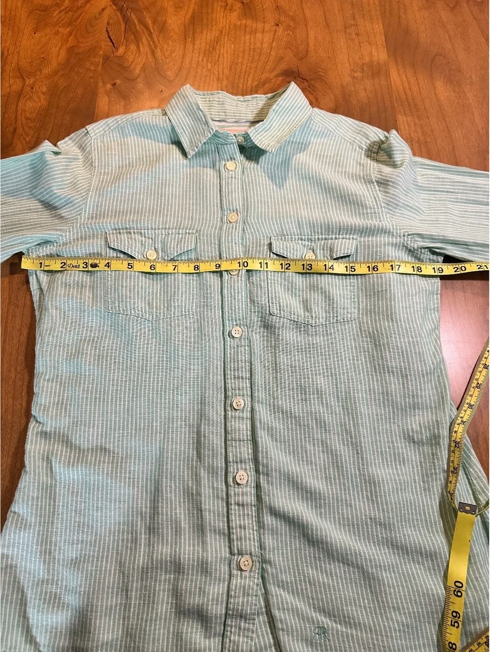 Banana Republic Sea Salt Washed Linen Cotton Shirt in Light Green Stripe, Size M